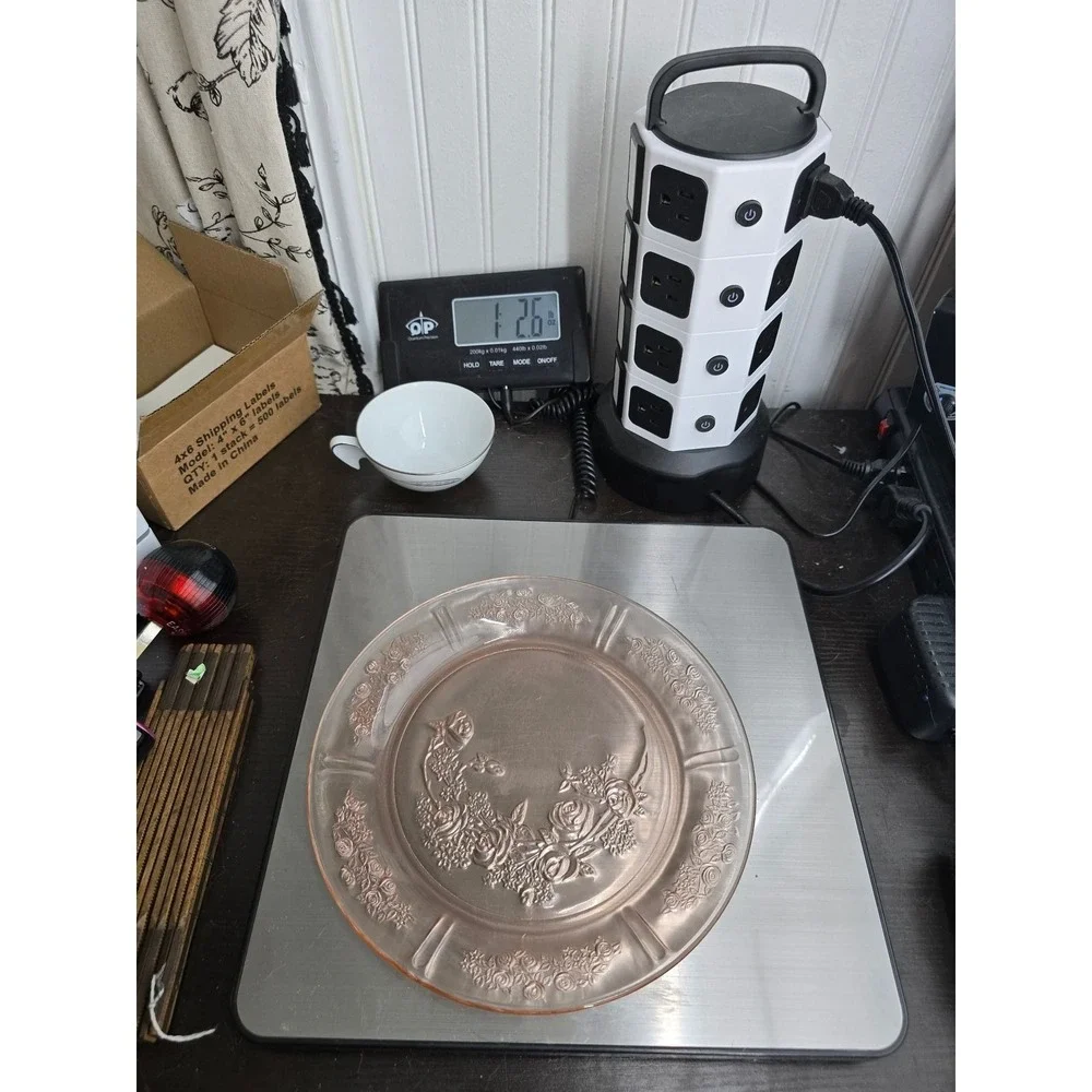 Vintage Pink Depression Glass Dinner Plate Rose Garden‎ Floral Etched 9 Inch